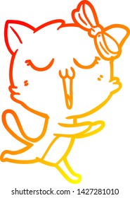 warm gradient line drawing of a cartoon cat