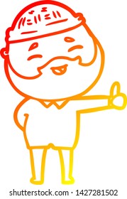 warm gradient line drawing of a cartoon happy bearded man