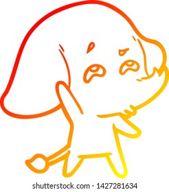 dibujo de línea de degradado cálido de un elefante de dibujos animados recordando