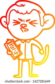 warm gradient line drawing of a cartoon annoyed monkey