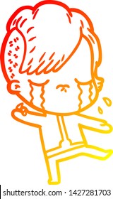warm gradient line drawing of a cartoon crying girl wearing space clothes