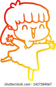 dibujo de línea de gradiente cálido de una chica feliz con dibujos animados