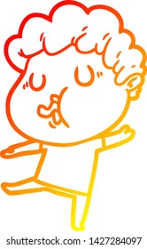 dibujo de línea de degradado cálido de un hombre de dibujos animados cantando