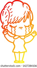 warm gradient line drawing of a cartoon woman crying