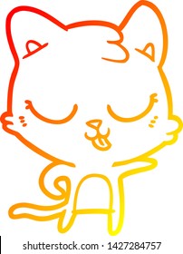 dibujo de línea de degradado cálido de un gato de dibujos animados
