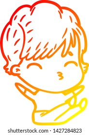 dibujo de línea de gradiente cálido de una mujer caricaturista pensando