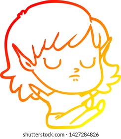 warm gradient line drawing of a cartoon elf girl