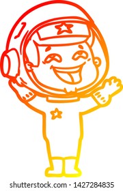 warm gradient line drawing of a cartoon laughing astronaut