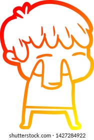 dibujo de línea de gradiente cálido de un niño curioso de dibujos animados