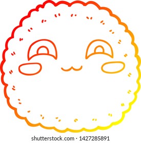 warm gradient line drawing of a cartoon biscuit