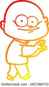 warm gradient line drawing of a cartoon bald man staring