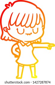 desenho de linha gradiente quente de uma mulher de desenho animado