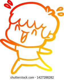 dibujo de línea de gradiente cálido de un niño riéndose de dibujos animados