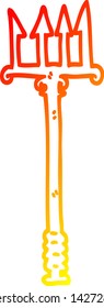 warm gradient line drawing of a cartoon pitchfork