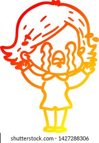 warm gradient line drawing of a cartoon woman crying