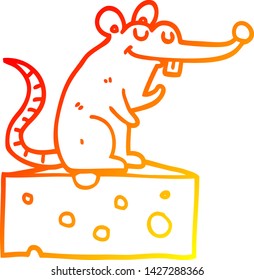 warm gradient line drawing of a cartoon mouse sitting on cheese