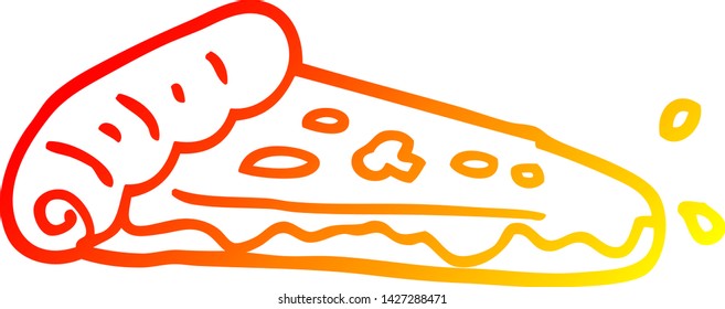 warm gradient line drawing of a cartoon pizza slice