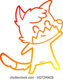 dibujo de línea de gradiente cálido de un zorro amigable de dibujos animados