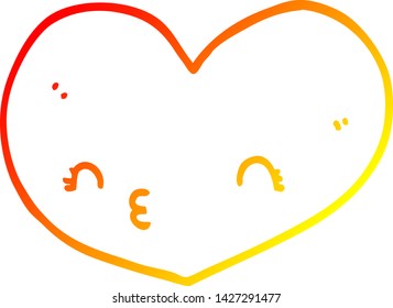 warm gradient line drawing of a cartoon heart with face