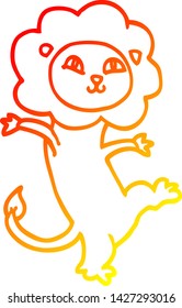 warm gradient line drawing of a cartoon happy lion