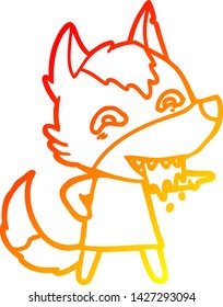 dibujo de línea de degradado cálido de un lobo hambriento de dibujos animados