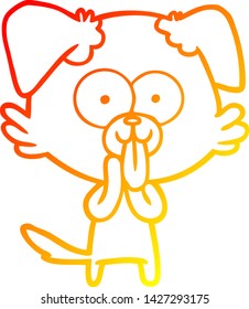 warm gradient line drawing of a cartoon dog with tongue sticking out
