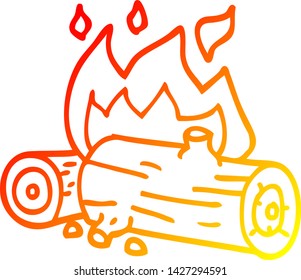warm gradient line drawing of a cartoon burning logs