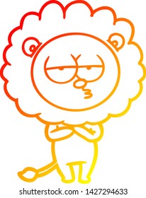 warm gradient line drawing of a cartoon tired lion