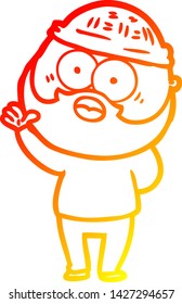 dibujo de línea de gradiente cálido de un hombre barbudo de dibujos animados