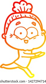 dibujo de línea de gradiente cálido de una anciana feliz con dibujos animados