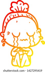 dibujo de línea de gradiente cálido de una anciana llorando caricatura