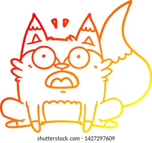 warm gradient line drawing of a cartoon startled fox