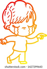 warm gradient line drawing of a cartoon woman crying
