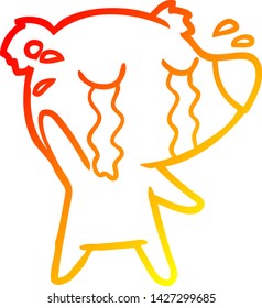 warm gradient line drawing of a cartoon crying bear