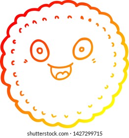 dibujo de línea de degradado cálido de una galleta de dibujos animados