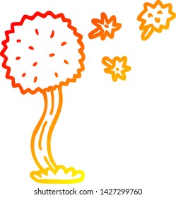 dibujo de línea de degradado cálido de una caricatura que sopla diente de león