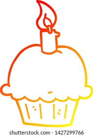 warm gradient line drawing of a cartoon birthday cupcake