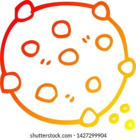 warm gradient line drawing of a cartoon chocolate chip cookie