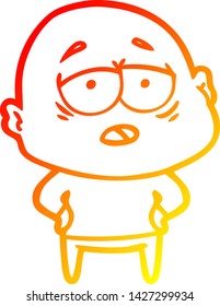 warm gradient line drawing of a cartoon tired bald man