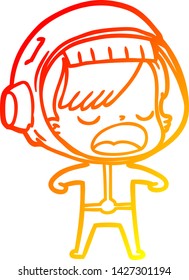 warm gradient line drawing of a cartoon astronaut woman explaining