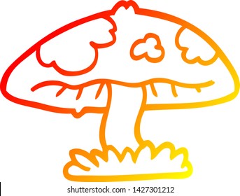 warm gradient line drawing of a cartoon mushroom