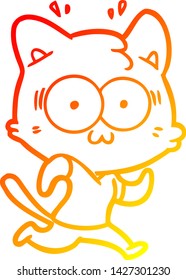 warm gradient line drawing of a cartoon surprised cat running