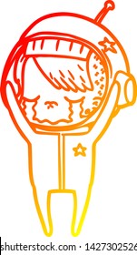 warm gradient line drawing of a cartoon crying astronaut girl