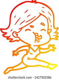 desenho linha gradiente quente de uma menina de desenho animado puxando o rosto