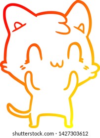 warm gradient line drawing of a cartoon happy cat