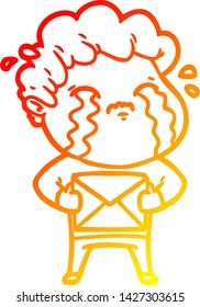warm gradient line drawing of a cartoon man crying