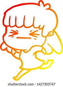 dibujo de línea de gradiente cálido de una niña furiosa de caricatura