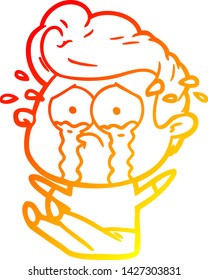 warm gradient line drawing of a cartoon crying man sat on floor