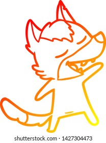 warm gradient line drawing of a cartoon wolf laughing