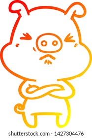 warm gradient line drawing of a cartoon angry pig